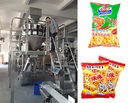 組合稱蝦條包裝機設(shè)備及樣品展示